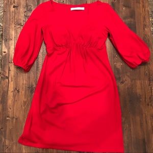 Susana Monaco Deep V Empire Waist Dress in Red